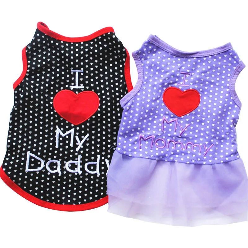 

Pet Summer Dog Clothes I Love My Daddy Mommy Dog Vest Cute Dot Puppy T Shirt Princess Dog Dress Skirt Pet Shirts For Small Dogs