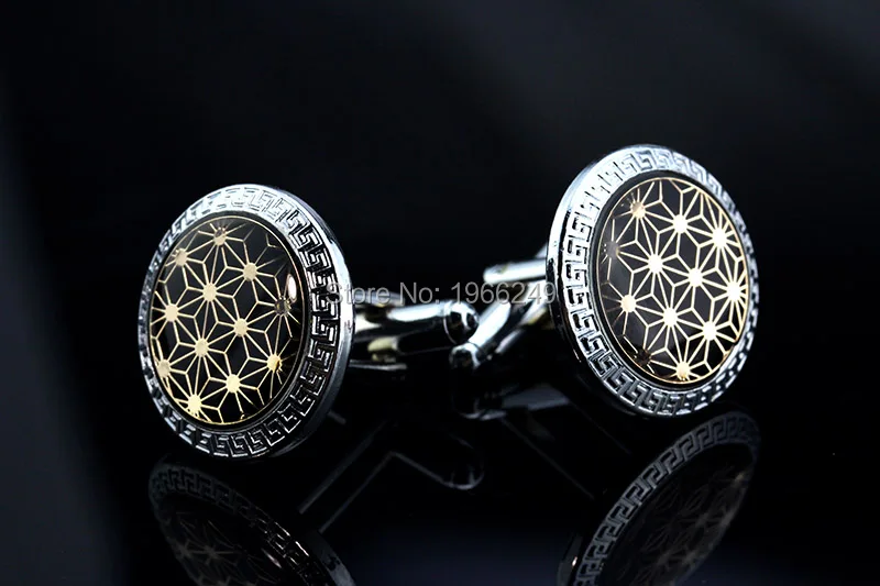 Мужская запонка MMS свадебная с эмалью и золотыми звездами на пуговицах|brand cufflinks for