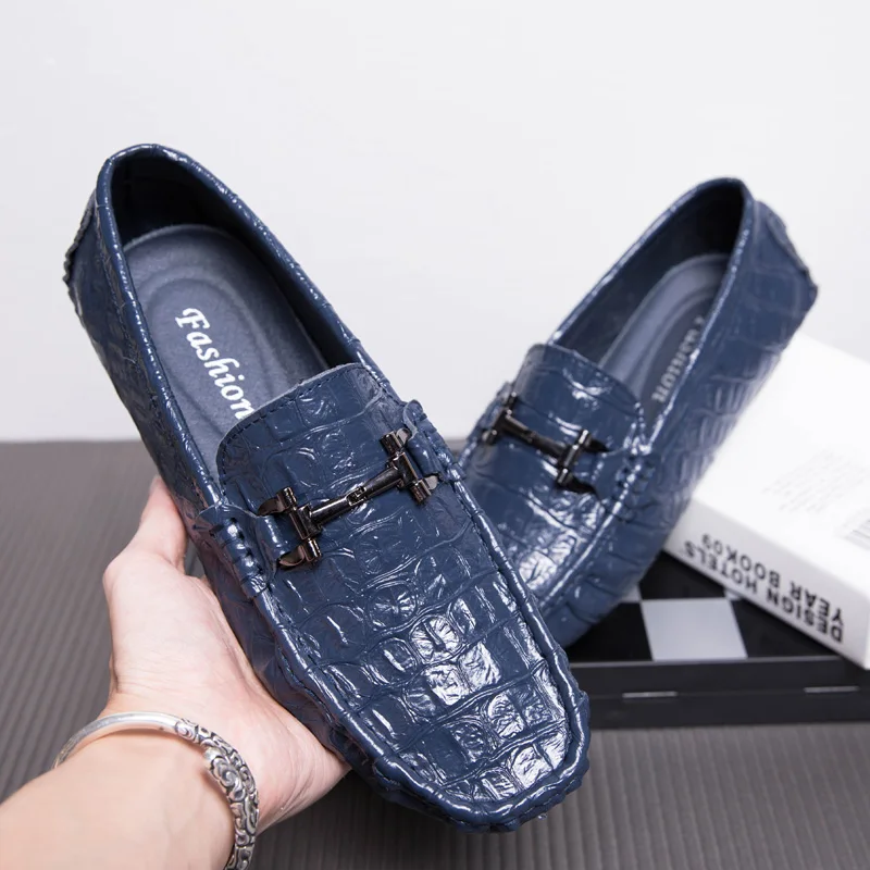 

Slip On Loafers Mens Loafer Flats Genuine Leather Men Shoes Men's Shoes Casual Moccasins Large Driving Shoes Plus Size 45 Blue