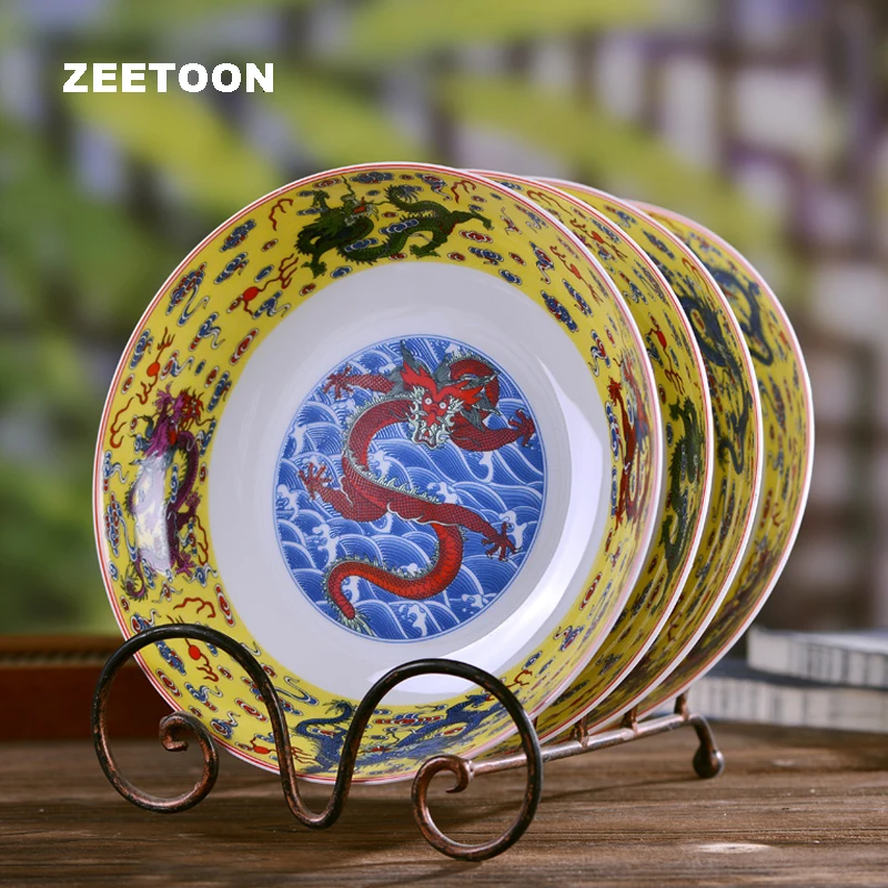 8 дюймовая тарелка с драконом Цзиндэчжэнь керамические винтажные декоративные