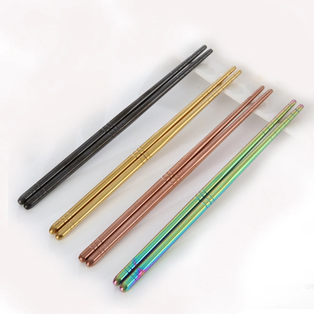 

Wholesale Chinese dinner Chopsticks 4 pairs/set 22.5cm long rainbow Stainless Steel Chopsticks set best gift for Chinese wedding