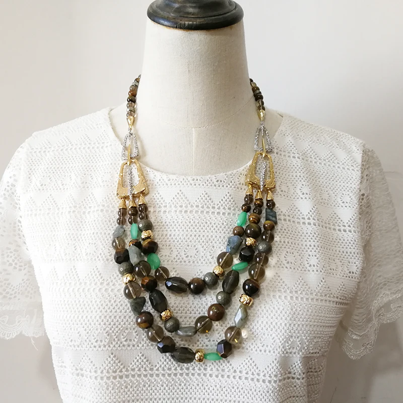 

Vanssey Vintage Fashion Beads Natural Stone Glass Handmade Multilayer Necklace Wedding Accessories for Women 2018 New
