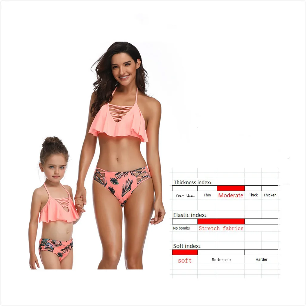 Mother Daughter matching Swimsuits Printing piece double lotus leaf Parent-Child Swimwear Family Matching Swimsuit Outfits