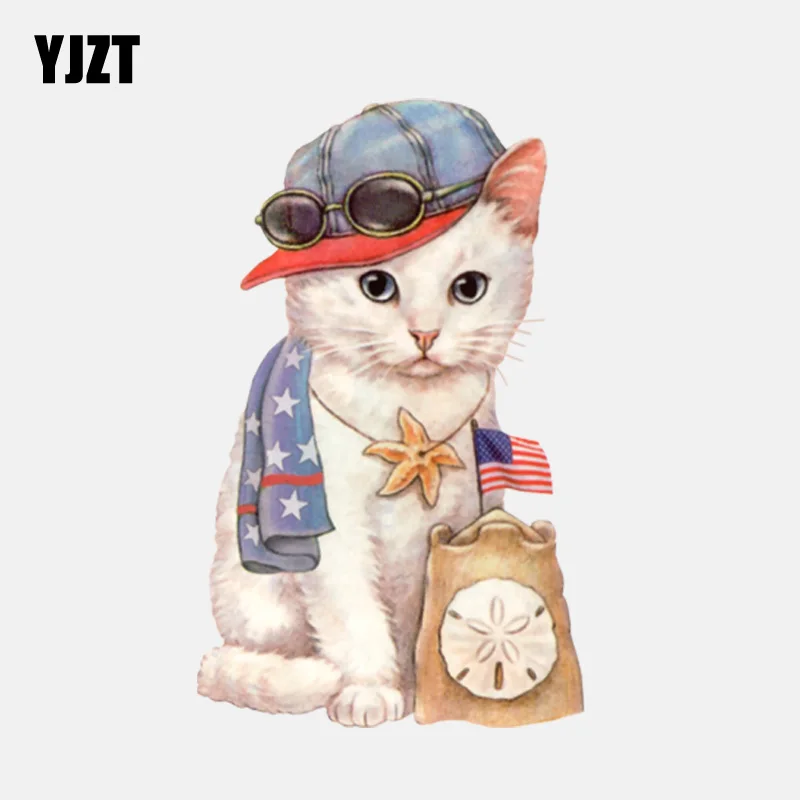 

YJZT 8CM*12.9CM Fashion Cartoon Travel Cat PVC Car Sticker 11-01151