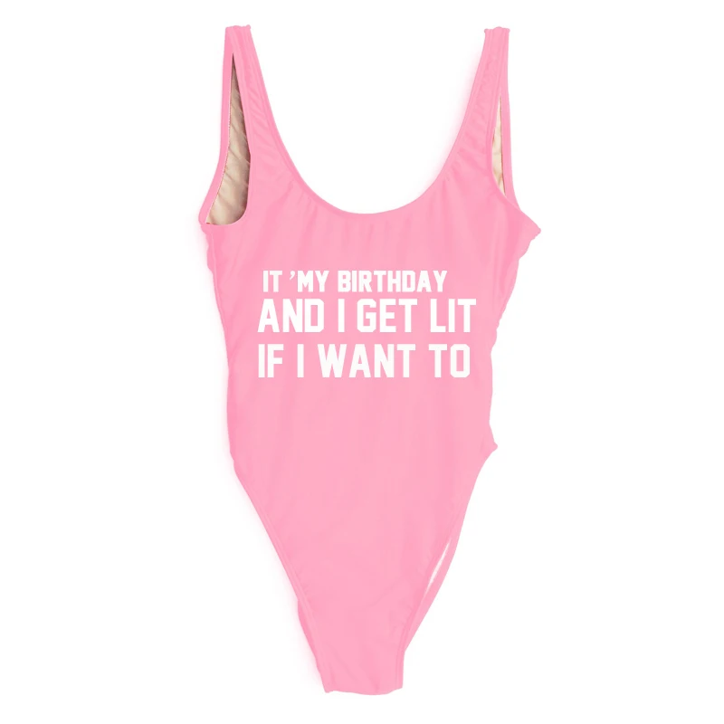 Цельный купальник It's MY BIRTHDAY с принтом в виде надписи Женский монокини высоким