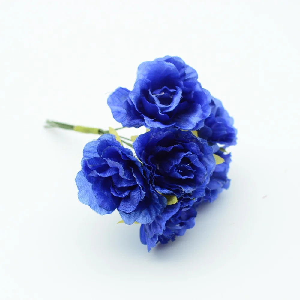 dark blue 6 шт./набор шелковых роз, свадебные украшения для дома, аксессуары для рождественского венка, поддельные пластиковые подарочные коробки, искусственные цветы - Цвет: dark blue