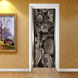 Металлическая текстура шестеренки обои творческие DIY гостиная домашний декор плакат ПВХ водонепроницаемые Самоклеящиеся 3D дверные наклейки роспись