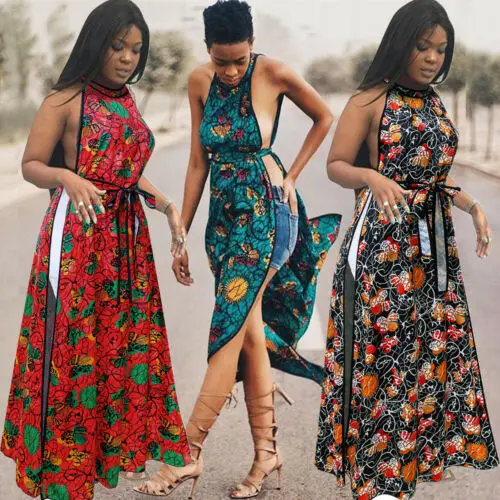 Sexy Women Boho Floral Bandage Sleeveless High Waist Slit Maxi Dress Summer Tops Ladies Long Dresses Female | Женская одежда