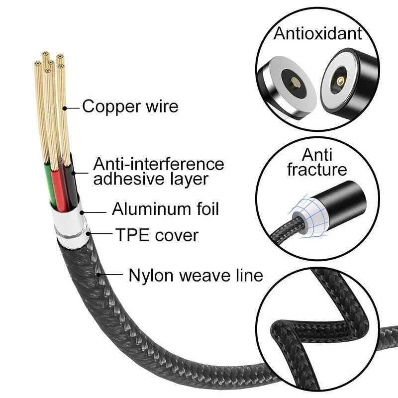 GEUMXL Магнитный кабель для быстрой зарядки нейлоновый Плетеный Magnectic 8 Pin / Micro Type C USB