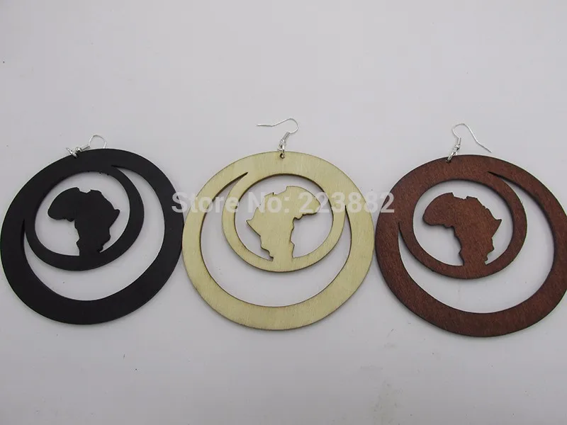 3 Color avialbale African Map Circle Wooden Earrings Black /brown/white color Available Dangle &amp Chandelier Vintage Woode | Украшения и