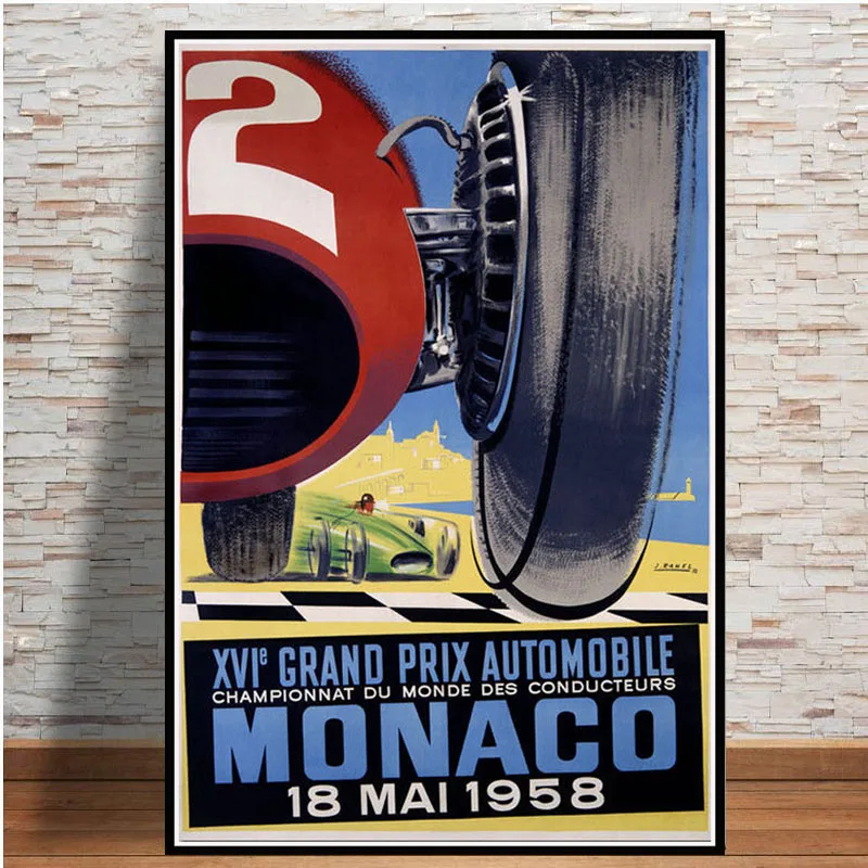 Grand Prix Супер гоночный автомобиль Ретро 2006 Monaco Racing 64-й мотор плакат настенный Арт холст настенная картина Картина для комнаты домашний декор - Цвет: Цвет: желтый