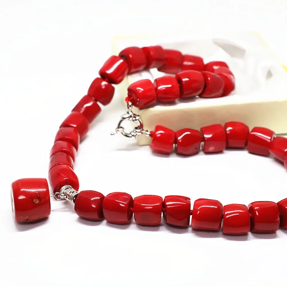 

Fashion red natural coral irregular 11*15mm tube barrel beads 13*18mm pendant top quality charms necklace 18inch B1505