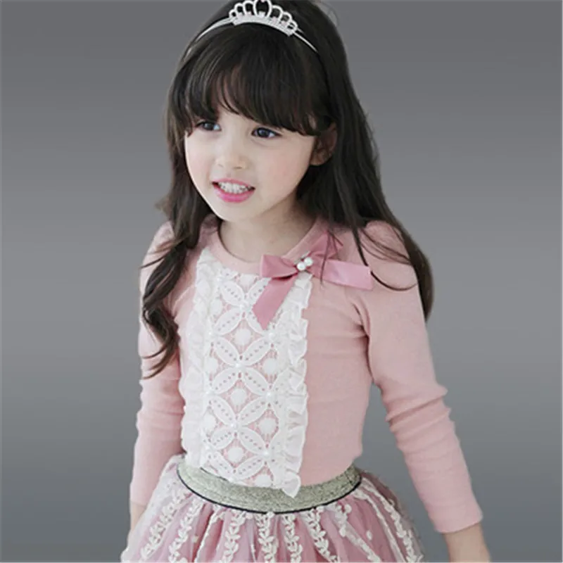 Розовый Г. Новая весенняя одежда для малышей детские белые рубашки с бантом хлопковые осенние кружевные топы для маленьких принцесс, розовые рубашки От 1 до 8 лет, AA3412 - Цвет: Розовый