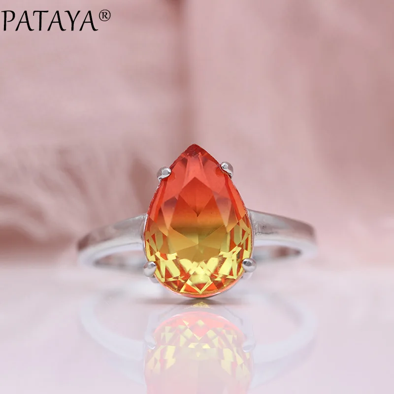 PATAYA, новые градиентные серьги в форме капли воды, наборы колец, женские модные свадебные Благородные Ювелирные изделия, белое золото, натуральный циркон, ювелирный набор