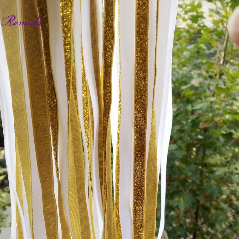 Varitas de cinta de boda de oro y blanco con campana de oro para decoraci&oacute;n de boda, 50 unids/lote, novedad-3