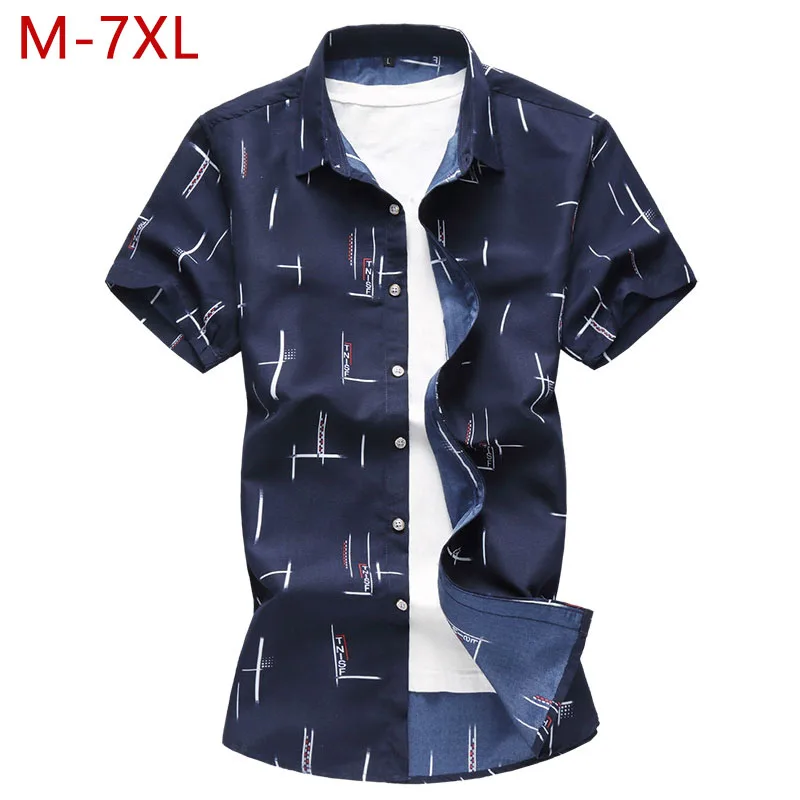 M 7XL плюс Размеры летние Для мужчин короткий рукав рубашка балахон 2019 большого