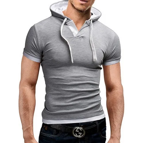 

Summer Mens Sling Hooded Short-sleeved T-shirt Hip Hop Large Size Solid Color T Shirts Male Slim Pullover Casual Sweatshirt
