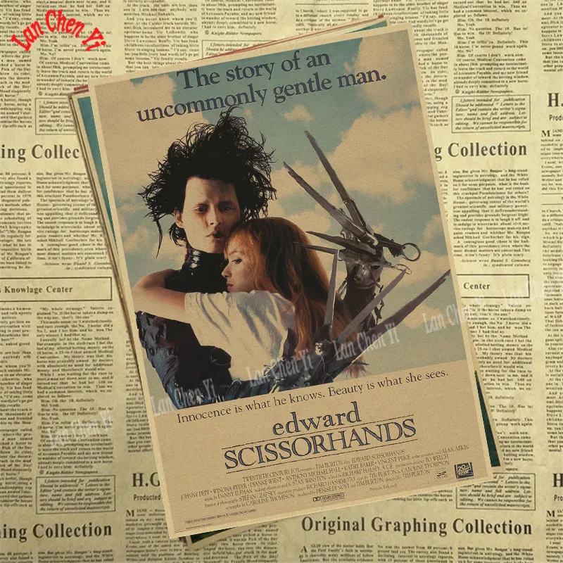 Эдварда Scissorhands винтажная крафт-бумага классический фильм постер художественные изделия для стен бумага краска Наклейка Декор кафе - Цвет: Бургундия
