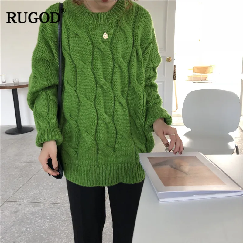 RUGOD Elegant Women Sweater Fashion Twist Long sleeve loose Knitted jumpers Office lady Solid oversized winter clothes women | Женская