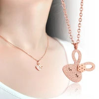 yun ruo rose gold color cute frosted surface rabbit necklace titanium steel woman jewelry never fade bitthday gift free shipping