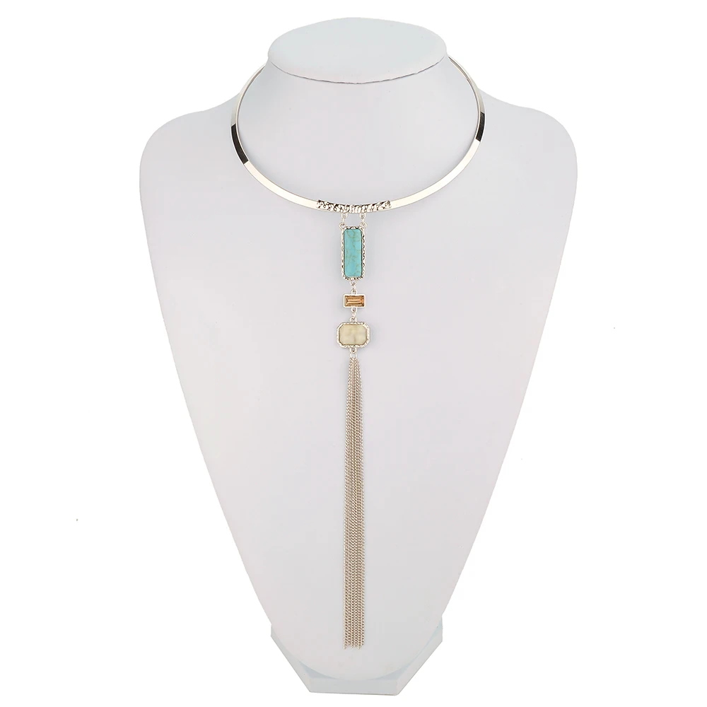 Boho Resinstone чокер с длинными подвесками винтажные металлические наборы кулонов