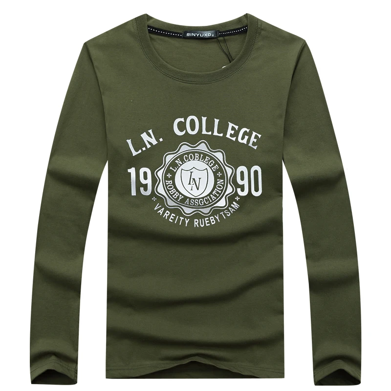 Футболка BINYUXD мужская с длинным рукавом модная тенниска из хлопка премиум-класса