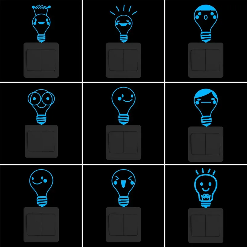 Забавная мультяшная лампочсветильник светящаяся наклейка с переключателем