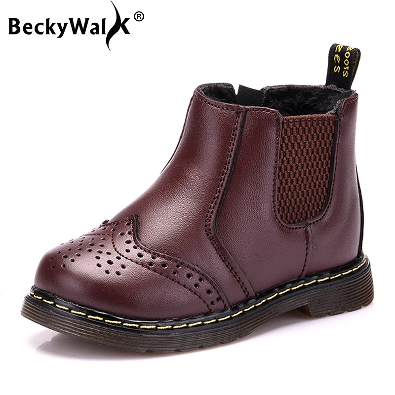 BeckyWalk 2020 зимние детские ботинки из натуральной кожи мартинсы для мальчиков и