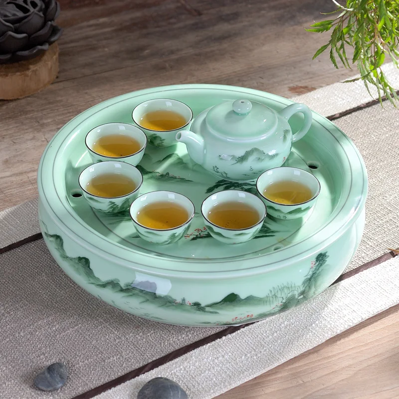8 шт./лот Китайский Longquan Celadon чайный набор кунг-фу ручная роспись пейзаж узор чайная посуда для напитков керамика чай аксессуары Подарки