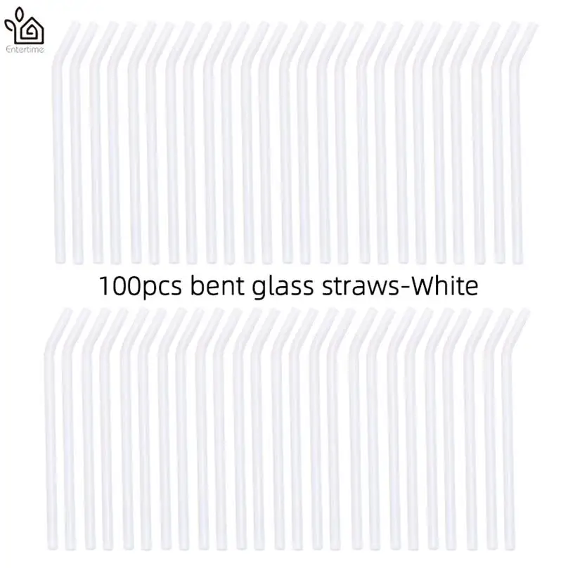 milk white Entertime 100 шт./лот соломинки из боросиликатного стекла прозрачные изогнутые 20 см x 8 мм многоразовые трубочки оптом для смузи, чая, сока - Цвет: milk white