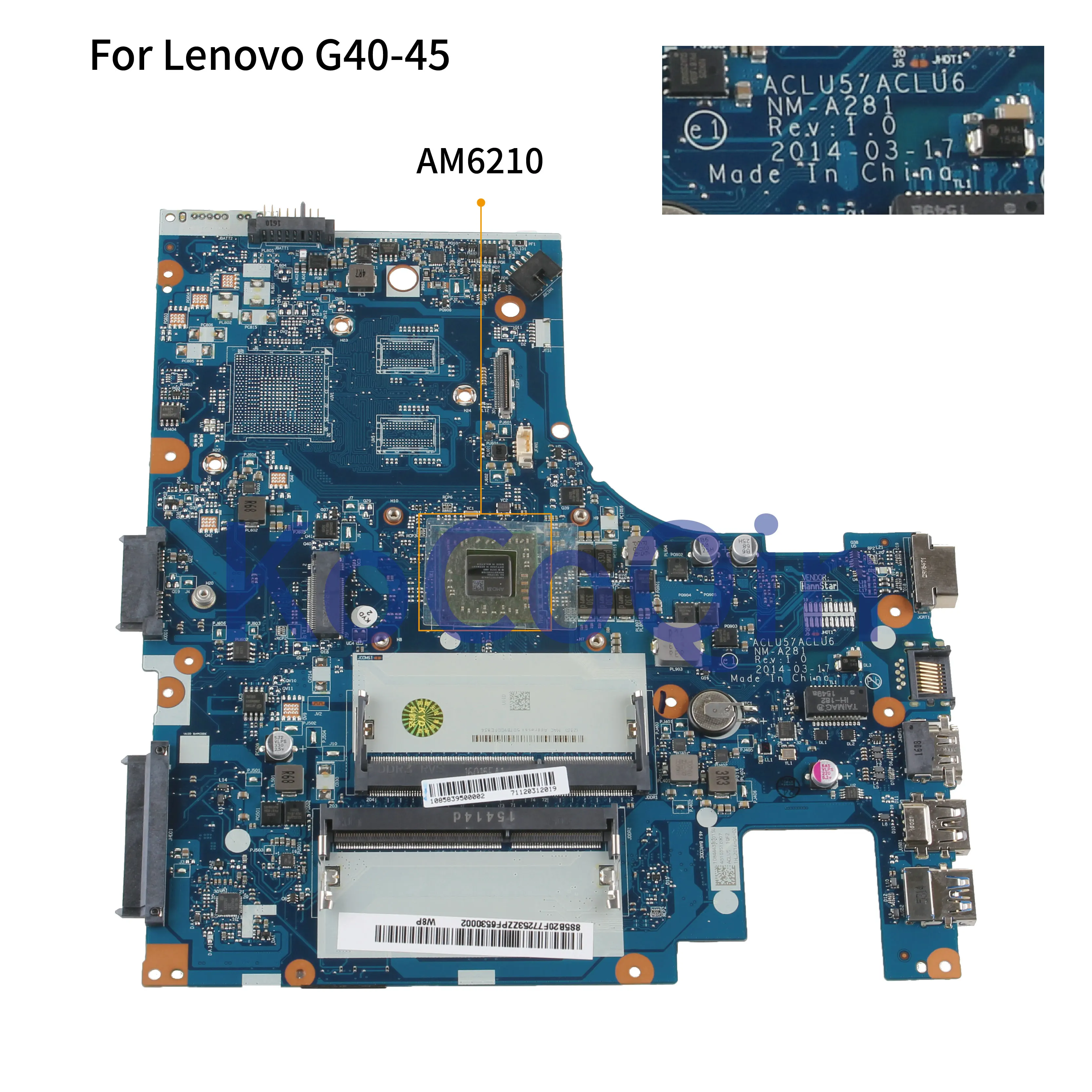 KoCoQin ноутбук материнская плата для Lenovo G40-45 Core A4 14 дюймов материнская плата ACLU5/ACLU6 NM-A281 тестирование DDR3