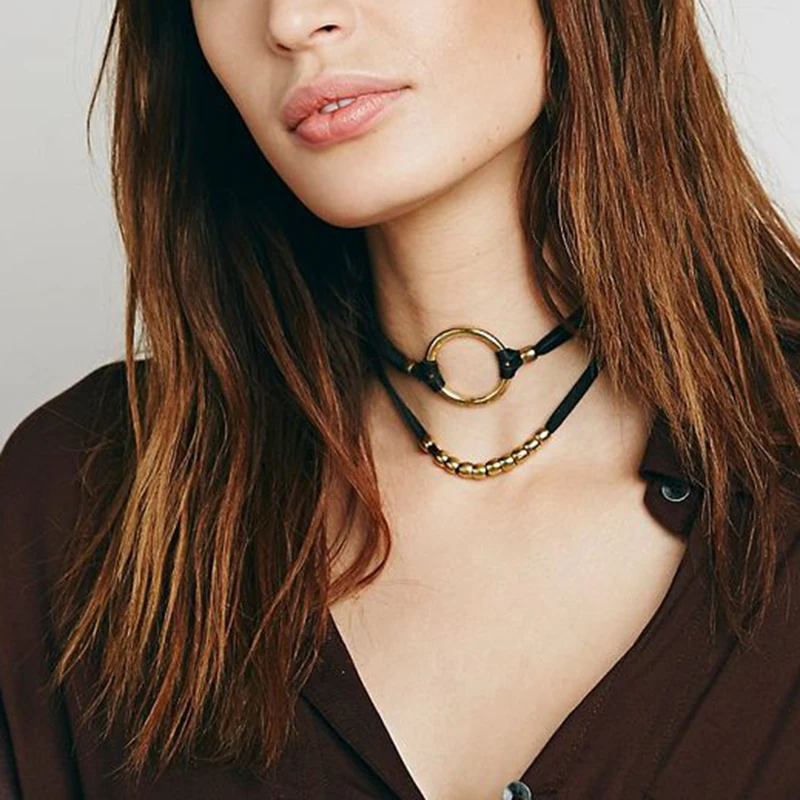 Золотая круглая подвеска бархатное ожерелье-чокер маленькие золотые бусины