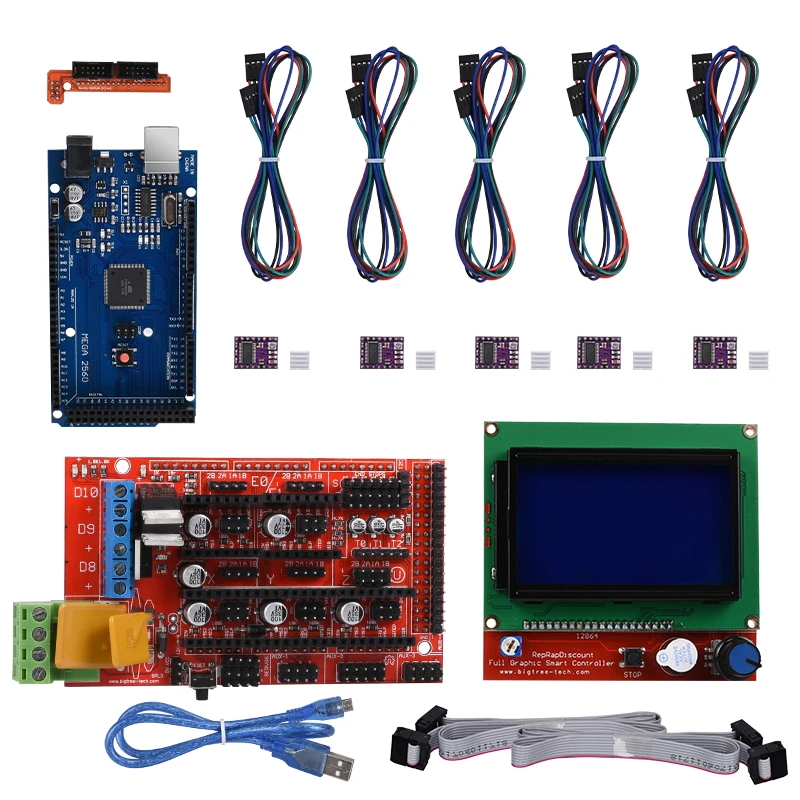 Комплект для сборки 3D принтера Reprap Ramps 1 4 + Mega 2560 Heatbed mk2b 12864 LCD контроллер DRV8825