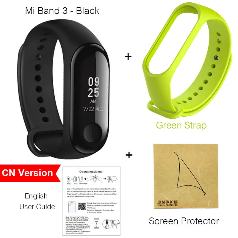 ..add-Film-Green. Xiaomi Mi Band 3 Смарт Браслет фитнес браслет шагомер умный браслет бэнд 3 OLED сенсорный экран, со склада России, Официальная гарантия 1 год - Цвет: ..add-Film-Green.