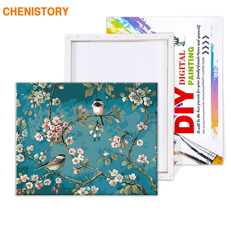 CHENISTORY Bird On The Flower Tree DIY цифровой набор для рисования по номерам акриловый цветной рисунок по номерам для детей уникальный подарок