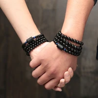 6mm 8mm lovers style black stone obsidian beads bracelet multilayer transfer luck bracelet bangle jewelry for couple