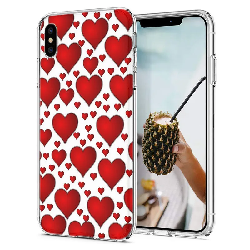 Soft Phone Case For iPhone X XS XR Covers TPU Colorful Flora Pink Love Heart Pattern Fundas iPhone6 7 Max M082 |
