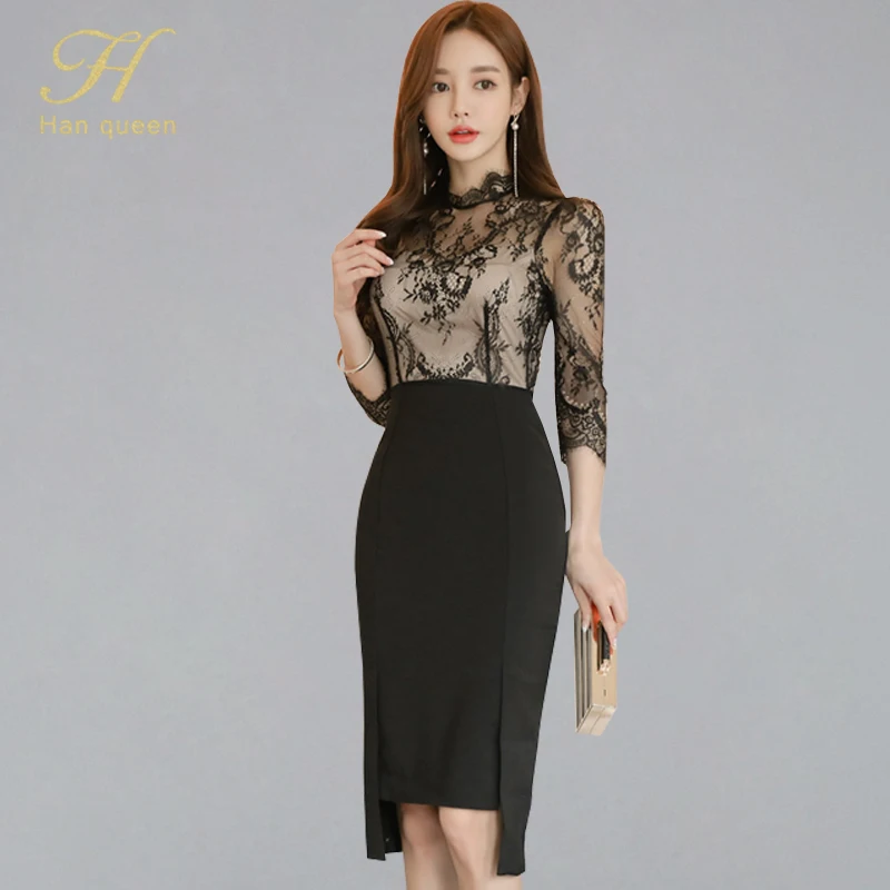 Женское Деловое платье карандаш H Han Queen пикантное лоскутное облегающее футляр