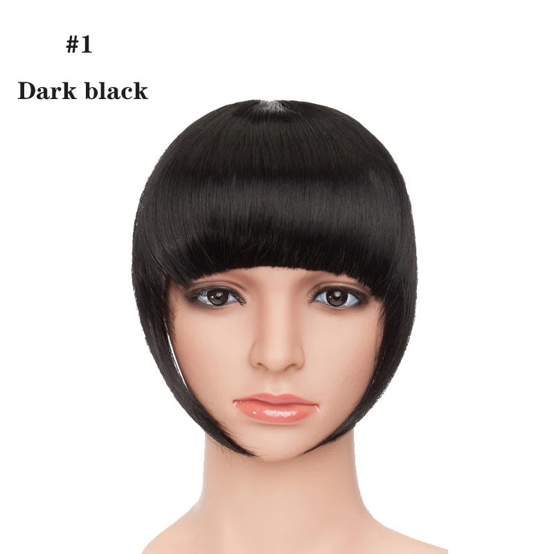 dark black S-noilite 8 дюймов женские тупые взрыва зажим для наращивания волос натуральные волосы Топ тупые имитация челок синтетические шиньоны термостойкие - Color: dark black