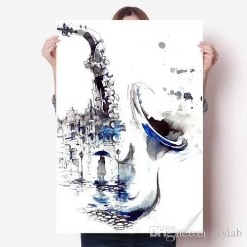 Sax строительный зонт акварельная наклейка плакат 31x22|Наклейки на стену| |