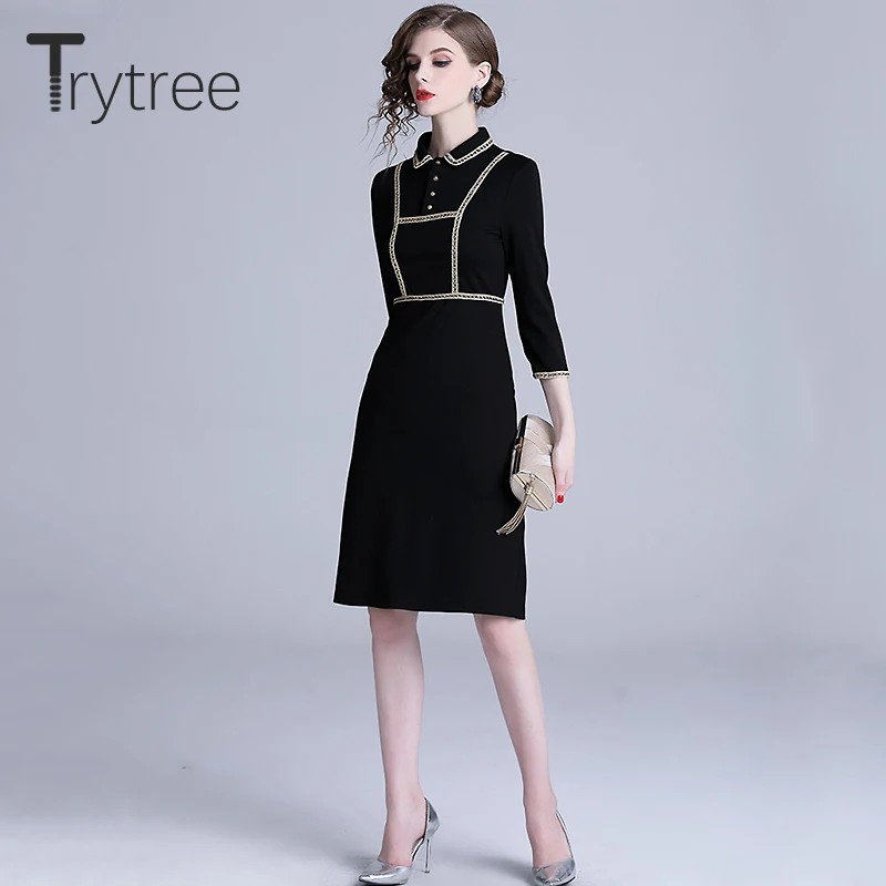 Осеннее платье Trytree элегантное лоскутное из полиэстера с оборками и отложным