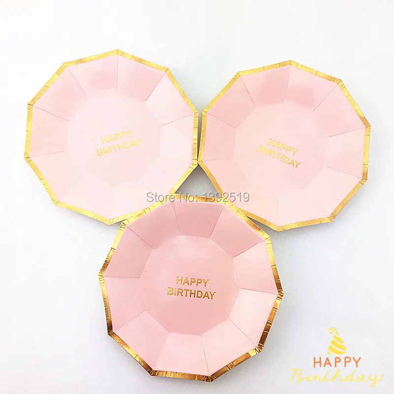 

Free Shipping 80Pcs/Lot 7" Baby Pink Gold Paper Plates Small Dishes Party Plates For 1st Birthday Baby Shower Wedding Decoration