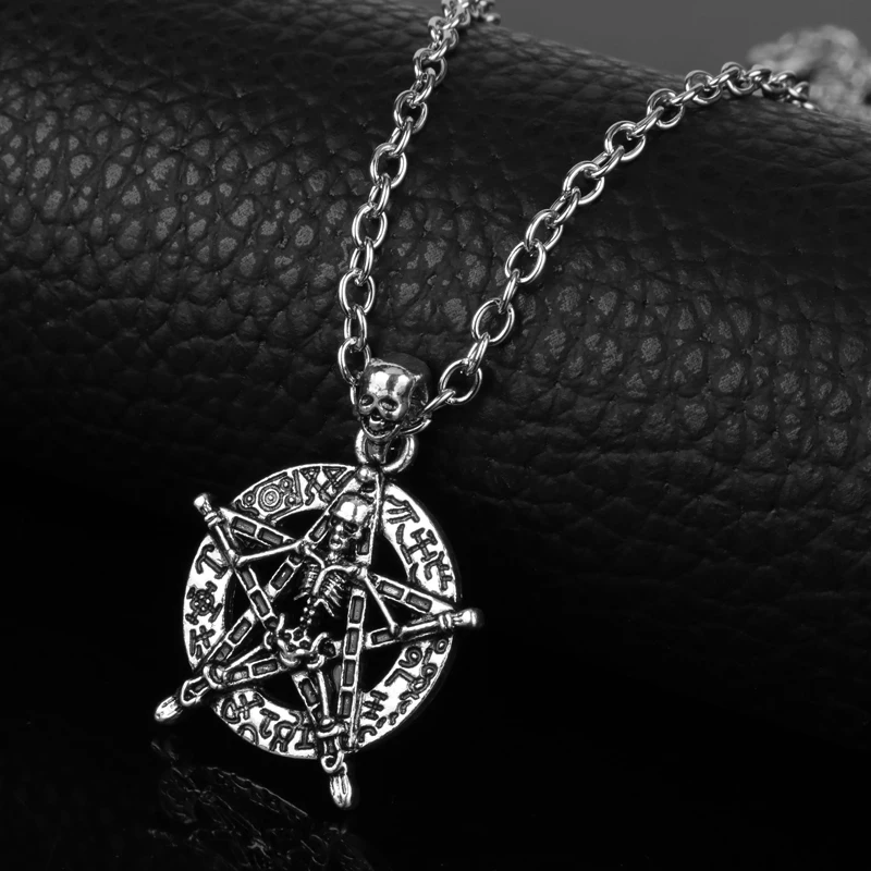HANCHANG старинные ювелирные изделия Death Skull Звездой Кулон звено цепи ожерелье для