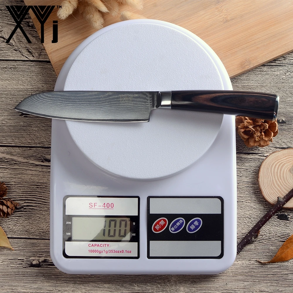 XYj 5 дюймов кухонный нож Новое поступление 2018 японский дамасский стальной Santoku VG10