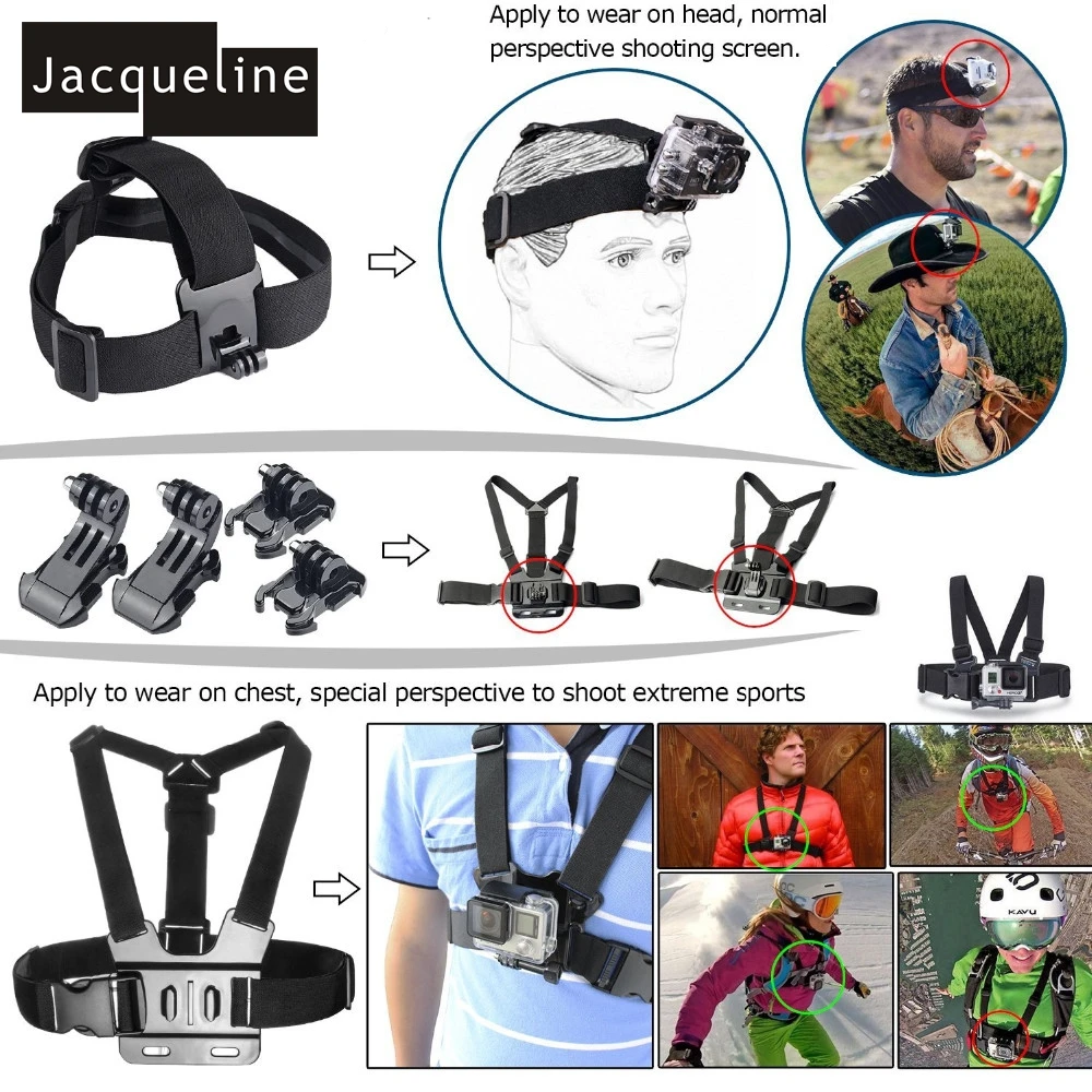 Jacqueline для Gopro hero 5 4 3 + Набор Аксессуаров крепления экшн-камеры Sony AS200V FDR-X1000V W 4K AS30V