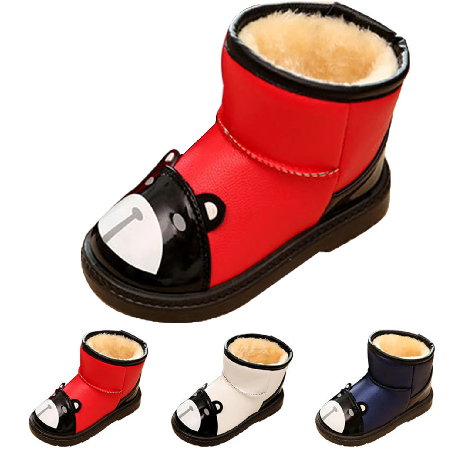 Детские зимние ботинки модные водонепроницаемые с медведем для мальчиков и