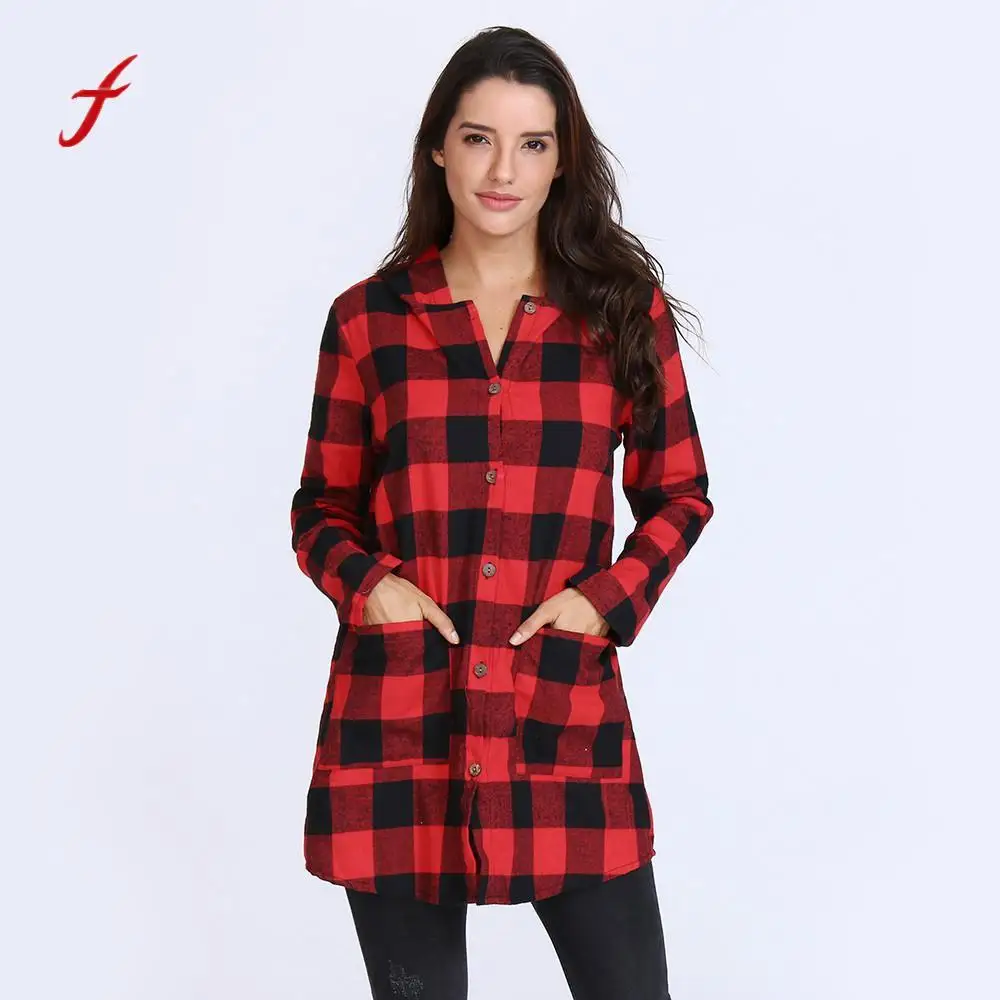 New Brand Women Blouses Long Sleeve Shirts Cotton Red and Black Flannel Plaid Shirt Casual Female Plus Size Blouse Tops | Женская одежда