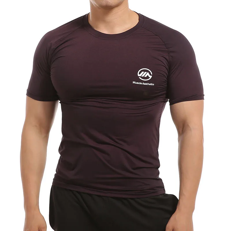 

Muscle brother summer cationic quick dry short sleeve fitness T-shirt round collar sports short sleeve tights stretch breathable