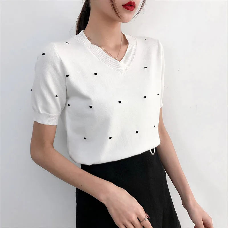 2019 Summer Women Pullover Tops Knitted Short Sleeve Spring Pull Sweater Ladies Cool Knit Jumper Female Korea Pullovers | Женская одежда