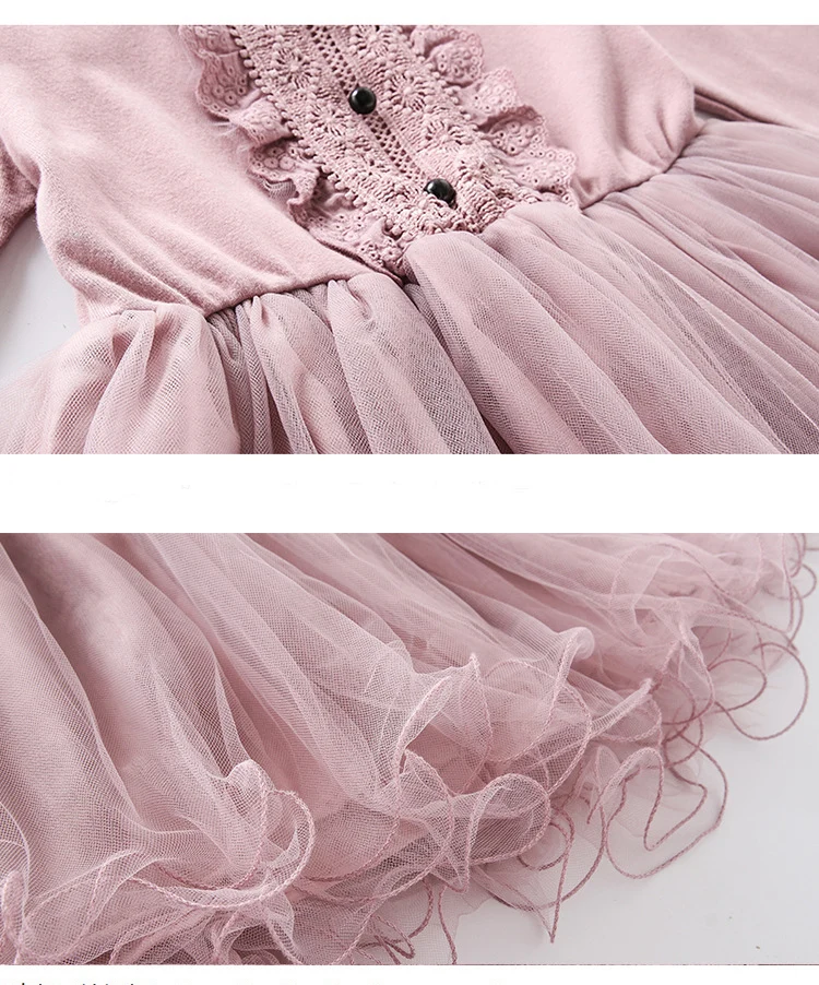 Girls Long Sleeve Dress for Teens Kids Tulle Children Lace Dresses Fashion Vestido Infantil Spring Autumn 4 6 Girl Clothes | Детская